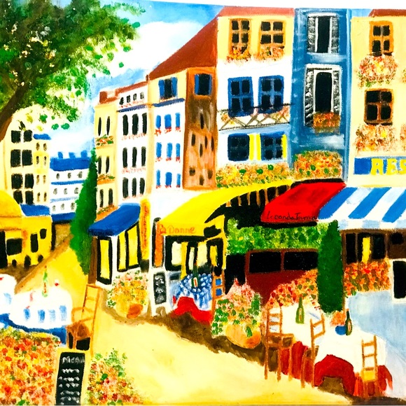 Oil painting on Canvas Abstract City Scene Signed Miller